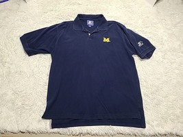 University Of Michigan Wolverines Block &quot;M&quot; Polo Shirt By STARTER XL Blue VTG - £11.89 GBP