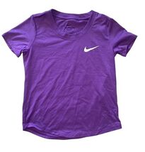 Nike Dri-Fit Girls Purple Athletic T-Shirt Youth Small Swoosh Logo Tee image 2