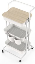 The Dtk 3 Tier Utility Rolling Cart With Cover Board, Rolling Storage Cart With - £35.09 GBP