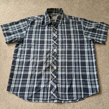 C. E. Schmidt Work Wear Black Plaid Short Sleeve Men&#39;s Shirt Size L Butt... - £13.96 GBP