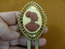 CAH20-5) RARE African American LADY white + brown CAMEO Hairpin hair pin... - $27.29