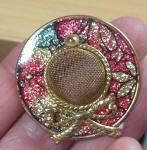 Vintage Gold-tone Mesh Colorful Enamel Hat Brooch - $12.88 CAD