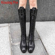 Krazing Pot big size Internet popular knight boots cow leather med heels round t - £124.66 GBP