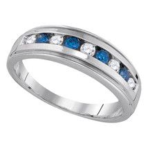 10k Yellow Gold Round Blue Color Enhanced Diamond Wedding Anniversary Ri... - £437.04 GBP