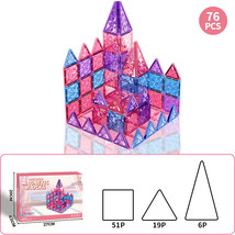 76pcs Magnetic Tiles Set Pink Blocks 3D Diamond Building Educational Toys - £47.67 GBP