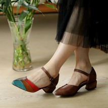 Genuine Leather Pumps Women Shoes Pointed Toe Mixed Colors High Heels Retro Buck - £83.92 GBP