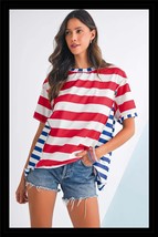 Red Stripe Loose Casual Color Block T Shirt - €25,39 EUR
