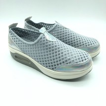 Womens Mesh Platform Sneakers Slip On Iridescent Silver Gray Size 40 US 9 - $14.49