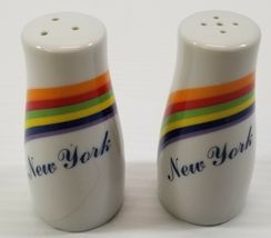 EE) Vintage New York Rainbow Porcelain Salt Pepper Shakers Travel Souvenir - $4.94