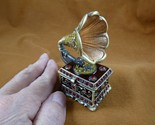 M336-A miniature Red bronze + yellow enamel GRAMOPHONE trinket box music... - $31.78