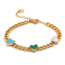 Yhpup Acrylic Heart Chain Bangle Bracelet for Women Stainless Steel Gold... - $12.26