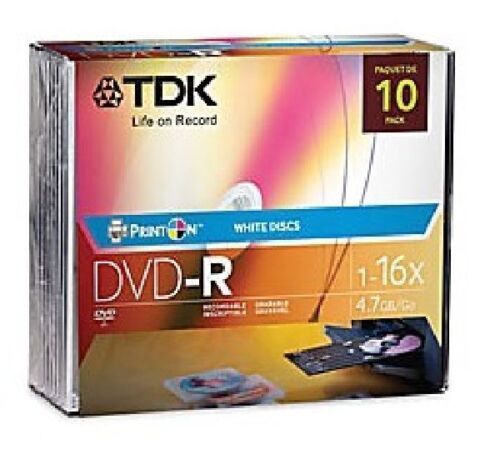 TDK DVD-R Print-On White Discs - 16X - 4.7GB - 10 Pk with Jewel Cases  - $10.00