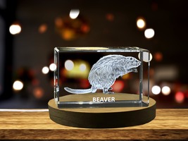 LED Base included |Unique 3D Engraved Crystal with Beaver Design - Perfect Gift - £31.96 GBP+
