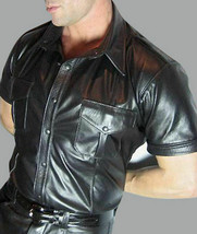 MEN&#39;S REAL LEATHER Black Police Military Style Shirt  BLUF ALL SIZE Shirt - $101.58
