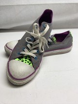 Converse Chuck Taylor Low Gray Neon Green Purple Blue Double Tongue Size 5 Lg - £17.46 GBP