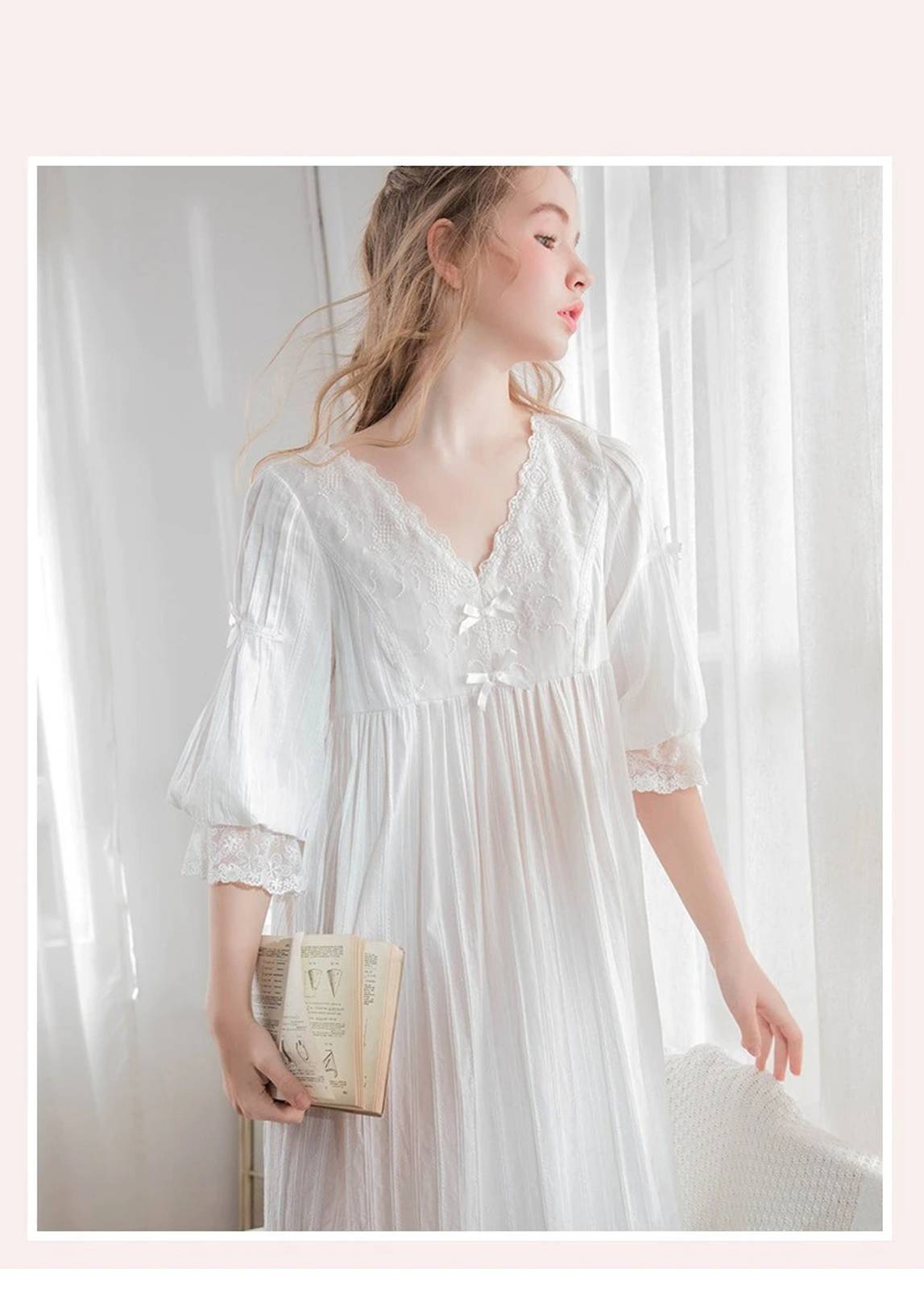 Vintage Victorian Cotton Nightgown, Edwardian Nightgown For women, Soft Cotton L