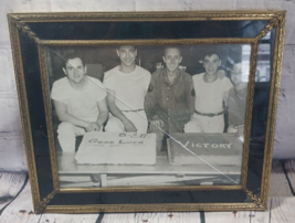 Vtg B&amp;W Photo US Military D-28 Good Luck Victory Cakes Framed Cracked Glass 8x10 - £12.88 GBP