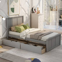 Platform Storage Bed, 2 drawers with wheels, Twin Size Frame, Gray - £245.19 GBP