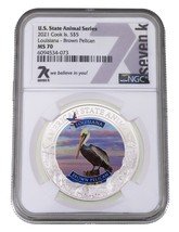 2021 Cook Islands S$5 1 Oz. US Animal Louisiana Graded by NGC as MS70 - £128.49 GBP