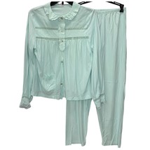 Vintage Heiress 2pc Pajama Set Long Sleeve Pants Mint Green Size 38/M Fleece - £19.49 GBP