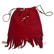 Soft Red Leather Bag With Fringe &amp; Drawstring Carryall Purse Southwest  ... - £33.62 GBP