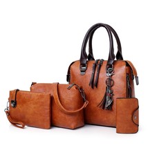 Women&#39;s Handbag 4-piece Set Women&#39;s Shoulder Bag Fashion Purse Vintage Leather B - £40.59 GBP