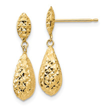 14k Diamond-cut Puff Teardrop Dangle Earrings TL506 - $177.64