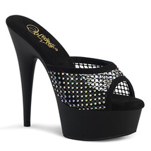 Pleaser DELIGHT-601-6RM Women&#39;s 6&quot; Heel Platform Rhinestone Mesh Slide Shoes - £43.54 GBP