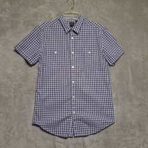 JF J Ferrar Mens Size M Blue White Plaid Shirt Short Sleeve Button Up Co... - $14.45