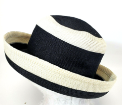 Frank Olive Sunhat Upturned Wide Brim Derby Hat Black/white vtg - £56.33 GBP