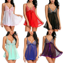 SH Babydoll Underwear Sleepwear Lingerie Nightwear Lace V Neck Solid Color Sexy - £12.07 GBP