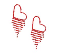 Heart Fringe Red Pave Rhinestones Silver Plated Stud Valentine&#39;s Day Earrings - £26.64 GBP
