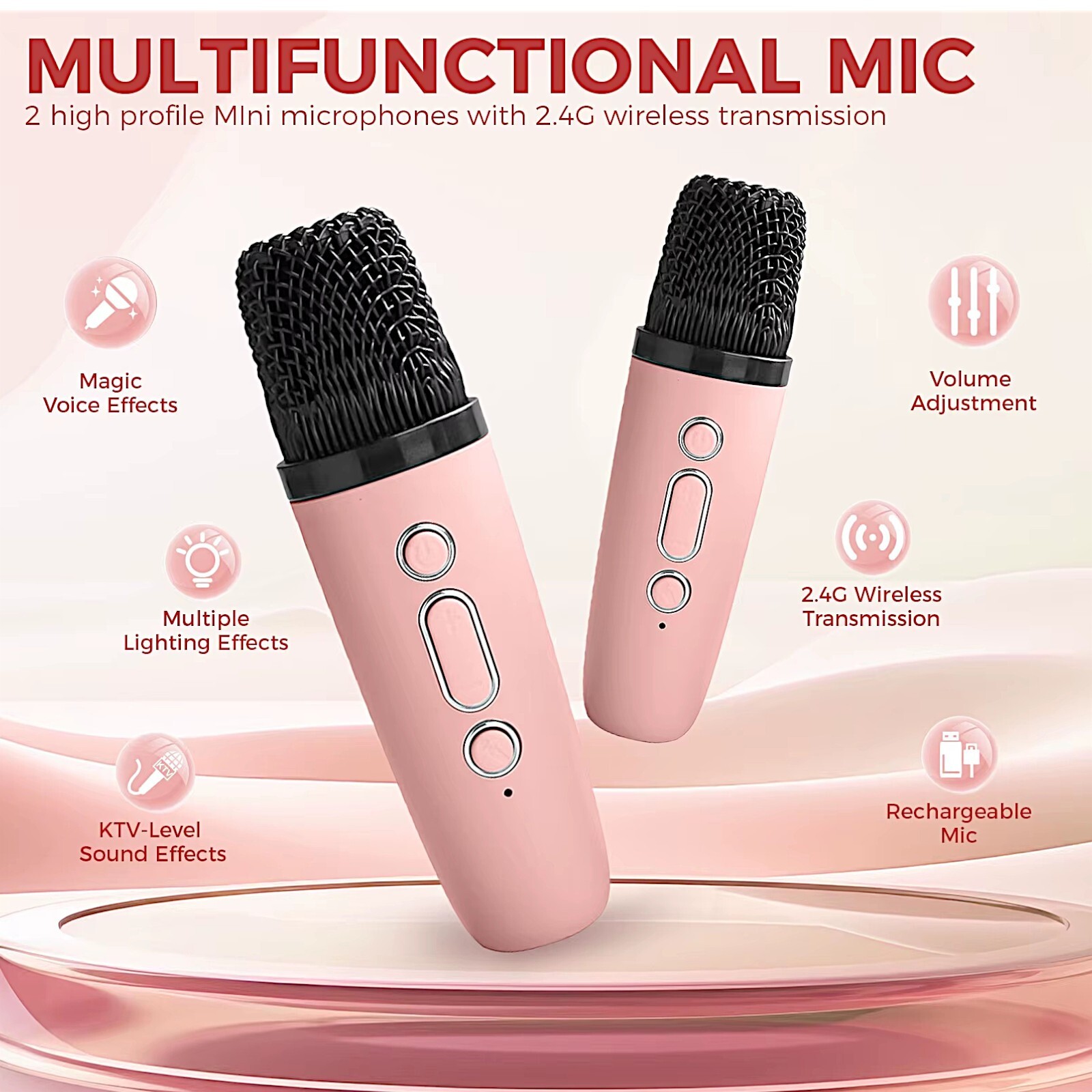 Mini Karaoke Machine Wireless Bluetooth Speaker Luminous Two Mics Voice Effects Item image 7