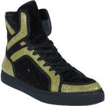 Men High Top Shoes By FIESSO AURELIO GARCIA ,Fancy Rhine stones 2402 Black Gold image 2