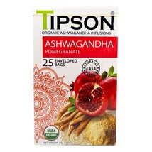 Tipson Organic Ashwagandha Pomegranate 25 Herbal Tea Bags Exp 09/26 - £11.76 GBP