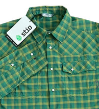 Stio Men’s Medium Eddy Shirt Long Sleeve Pearl Snap Plaid Green Rodeo We... - $57.07