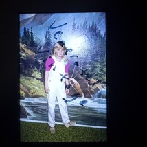 Girl Posing Wearing Overalls &#39;81 Mountain Background Found 35mm Slide Photo OOAK - £6.71 GBP