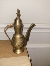 VINTAGE INDIA 7&quot;  BRASS ETCHED TEAPOT GENIE LAMP ORNATE HINGED - £18.33 GBP