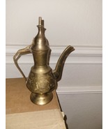 VINTAGE INDIA 7&quot;  BRASS ETCHED TEAPOT GENIE LAMP ORNATE HINGED - £18.38 GBP