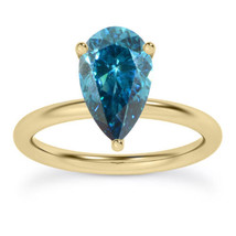 Diamond Solitaire Ladies Ring Pear Shape Blue Treated 14K Yellow Gold VS2 1Carat - £1,578.43 GBP