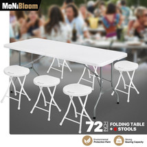 [Dining TABLE+6 Chairs Set]Foldable Patio Camping Picnic 6ft Desk Portable Stool - £216.53 GBP