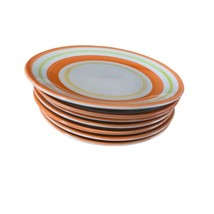 Gibson Lorenzo Orange Green Yellow Rim Dinner Plates Set of 7 - $26.33