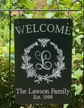 Personalized Name Bee Wreath 12x18 Engraved Garden Flag Yard Sign Weddin... - £39.83 GBP