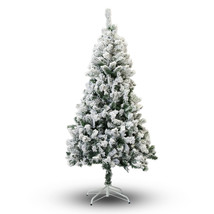 Artificial Christmas Tree 8-Foot Snow Flocked Unlit Spruce PVC Metal Stand White - £117.68 GBP