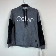 Calvin Klein Womens S Gray Black Fuzzy Sleeves Hoodie Jacket NWT CU73 - £27.40 GBP