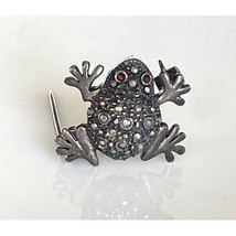 CUTE BLACKENED 925 STERLING SILVER MARCASITES FROG  BROOCH SKY - $34.45