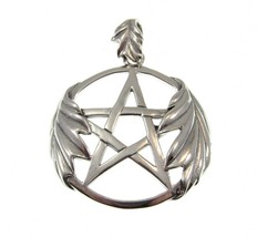 Solid 925 Sterling Silver Oak Leaves Pentacle Handcrafted Pentagram Pendant - £43.34 GBP