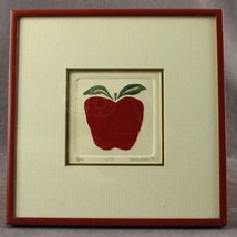 Vintage Signed Framed Paper Stamped Teacher Art Nora K Fisher APPLE LE 10/499 - £35.21 GBP