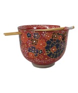 Colorful Spring Flowers Ceramic Donburi Ramen Soup Red Bowl With Chopsti... - €16,42 EUR