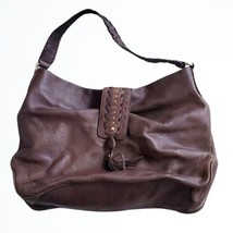 Ann Taylor LOFT Brown Leather Slouchy Hobo Tote w Flip Top Closure Purse Bag - £29.27 GBP